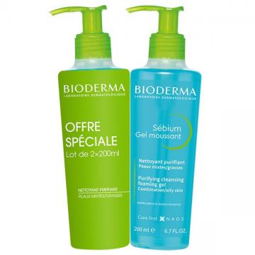 BIODERMA SEBIUM - Gel moussant nettoyant purifiant 200ml Lot de 2