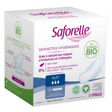 SAFORELLE COTON - Protections serviettes hygieniques nuit 10 unites