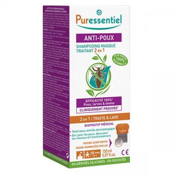 PURESSENTIEL - Anti-Poux - Shampooing masque traitant 2 en 1 200ml + Peigne