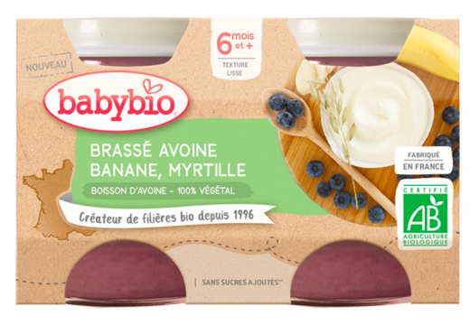 BABYBIO - Brasse vegetal avoine banane myrtille 6 mois et + bio 2 pots de 130 g