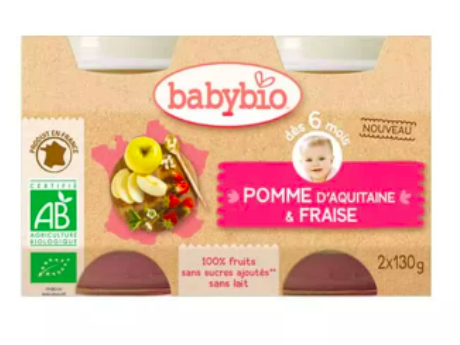 BABYBIO - Petit pot pomme d'aquitaine & fraise 2x130G