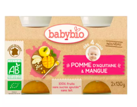 BABYBIO - Petit pot pomme d'aquitaine & mangue 2x130G