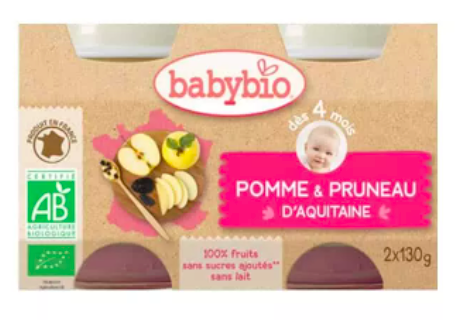 BABYBIO - Petit pot pomme et pruneau d'aquitaine 2x130G