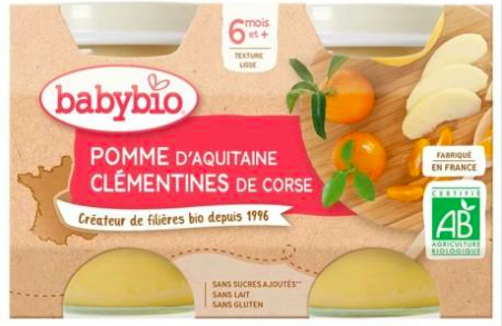 BABYBIO - Pot pomme/clementine 6m 2X130G