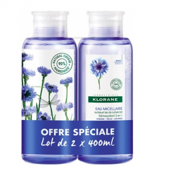 KLORANE - Eau micellaire au Bleuet Lot de 2x400 ml