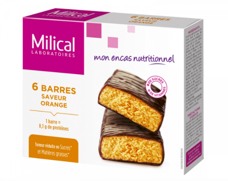 MILICAL - 6 Barres minceur hyperprotéinées - Saveur : orange