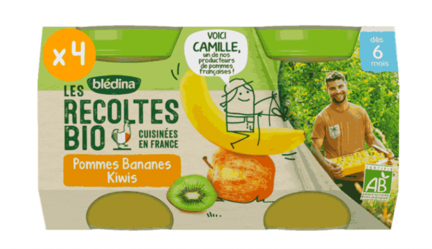 BLEDINA - Petits pots les récoltes bio - Pommes bananes kiwi - lot x 4