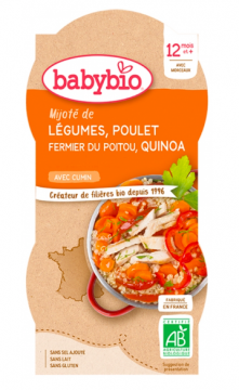 BABYBIO - Mijoté de légumes poulet quinoa 12 mois et + bio 2 bols de 200 g