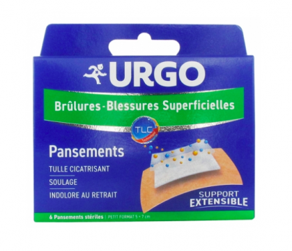 URGO - Brûlures - Blessures superficielles 6 pansements stériles petit format 5 x 7cm