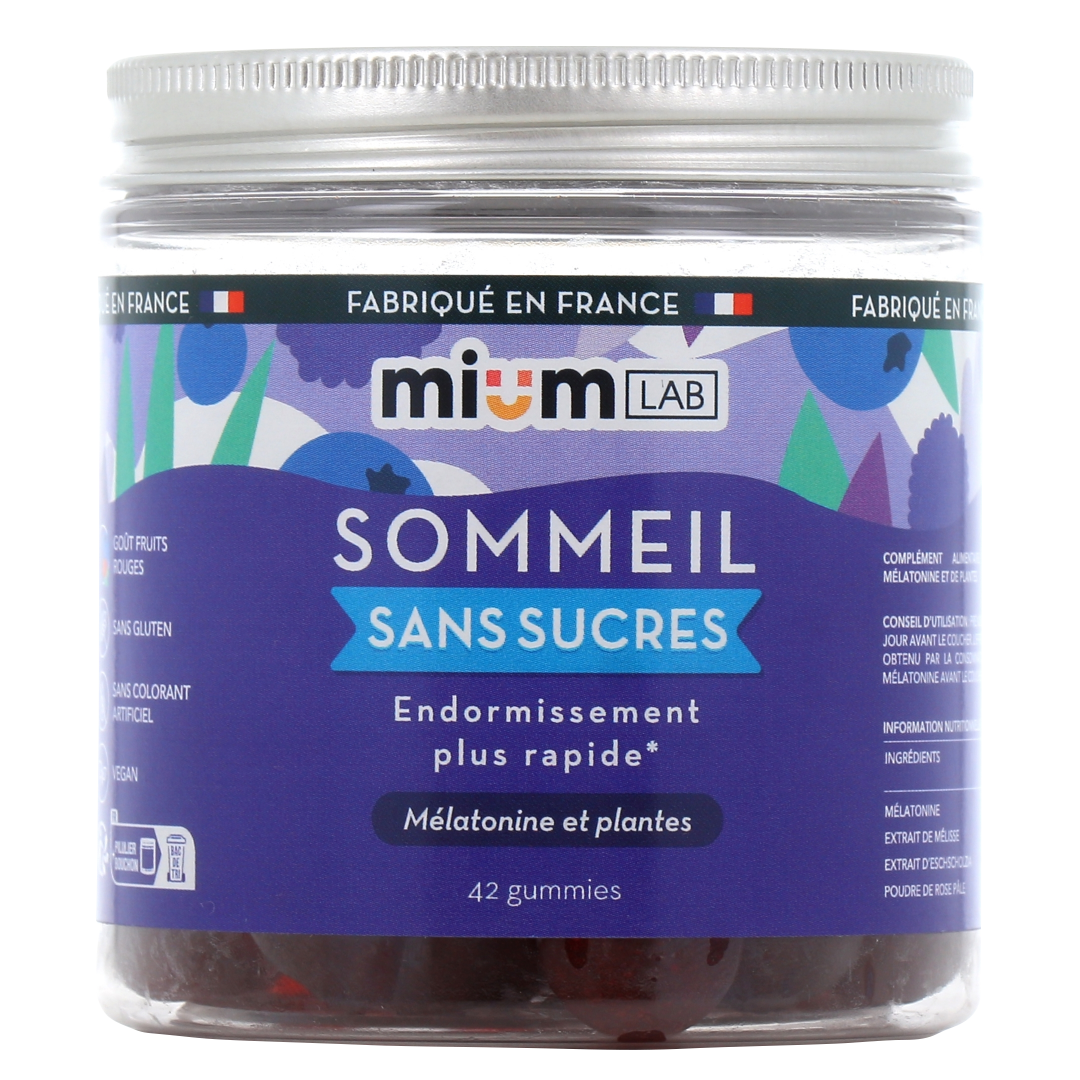 MIUM LAB - Sommeil sans sucres - Endormissement plus rapide mélatonine et plantes 42 gommes