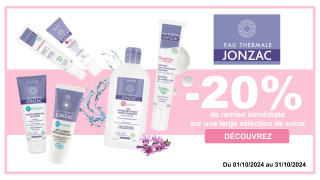 JONZAC -20% de remise imm&eacute;diate sur une large s&eacute;lection de soins R&eacute;active, R&eacute;hydrate et Sublimactive