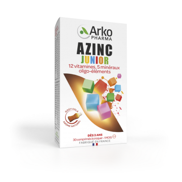 ARKOPHARMA - Azinc Junior - 12 vitamines 5minéraux oligo-éléments goût cola 30 comprimés à croquer 1 mois