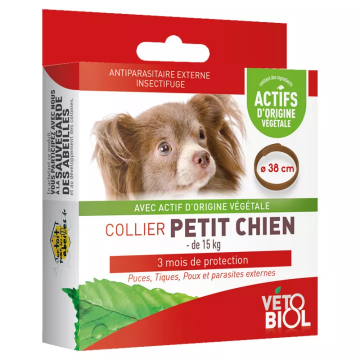 VETOBIOL - Collier Antiparasitaire Externe Naturel Petit Chien -15 kg